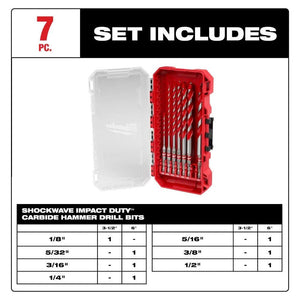 Brocas de carburo SHOCKWAVE 7pzs Milwaukee 48-20-9057