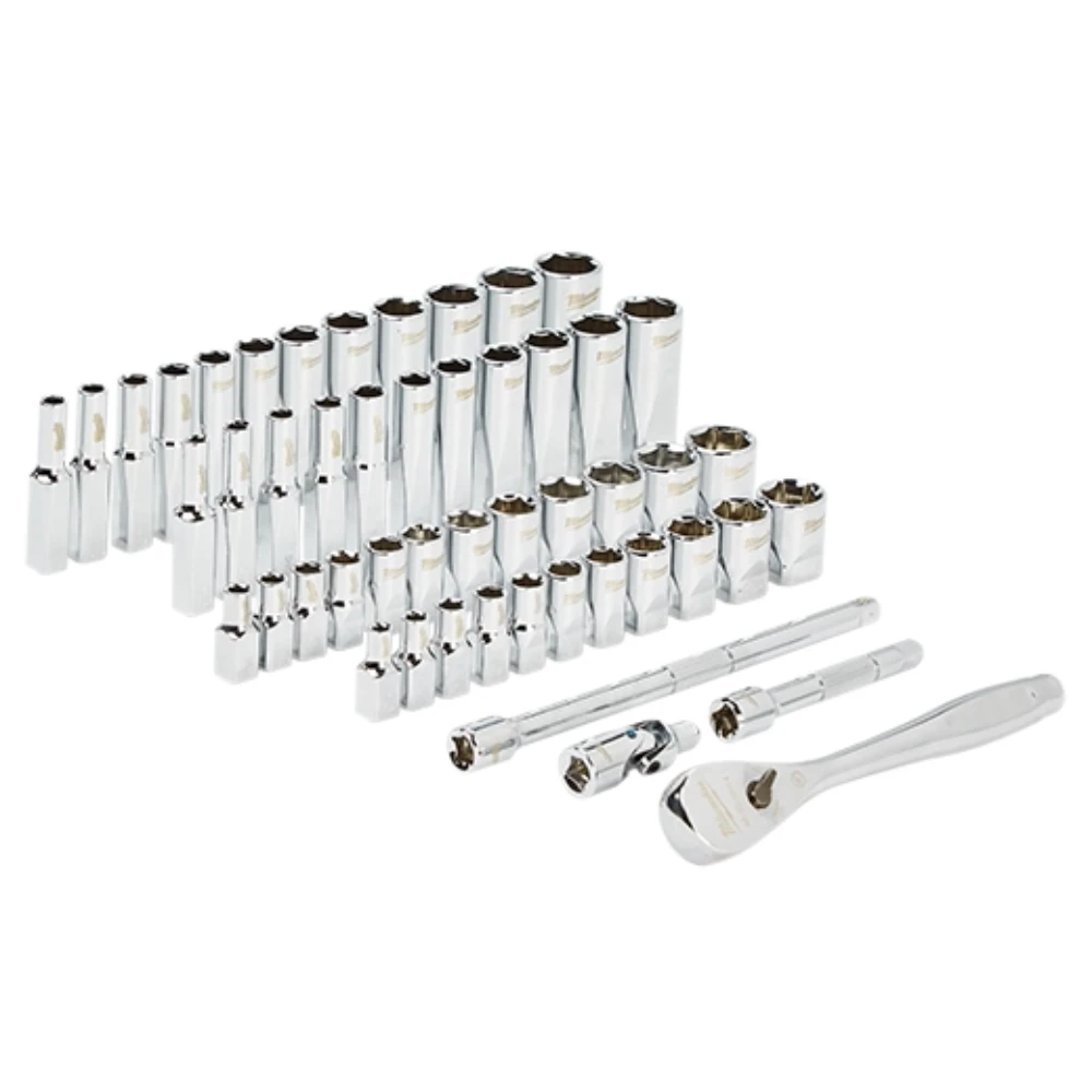 Juego de Dados y Trinquete de 50pzas con cuadro de 1/4" SAE y Metrico Milwaukee 48-22-9004