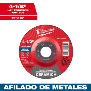 Disco de desbaste para metal Ceramic+ 4-1/2" x 1/4" x 7/8" – Tipo 27 49940703