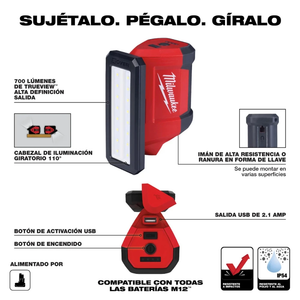 Linterna de inundación Milwaukee M12 rover con cargador usb 2367-20