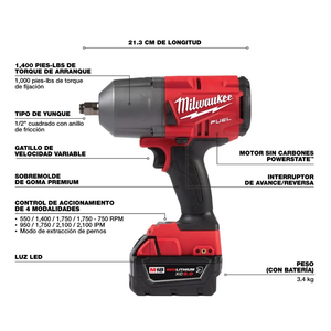 Milwaukee Llave de impacto 2767-22R alto torque con batería XC5.0