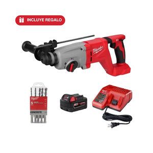 Rotomartillo Demoledor SDS Plus de 1” M18™ (2613-20) + Kit Batería y Cargador M18™ REDLITHIUM™ XC5.0 (48-59-1850) + Brocas de Carburo Concreto 5pzs (48-20-6290)