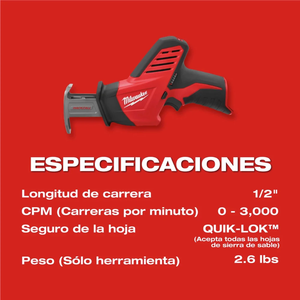 Sierra Recíproca HACKZALL M12 (Solo herramienta) Milwaukee 2420-20