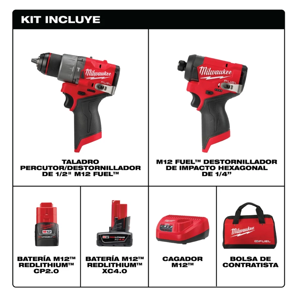 Kit combinado M12 Taladro Percutor/Atornillador de Impacto Milwaukee 3497-22