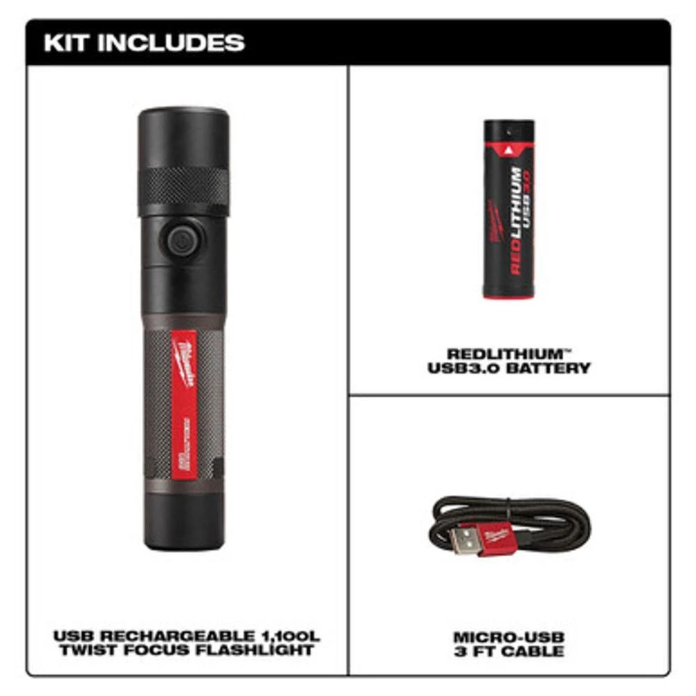 Linterna de enfoque giratorio Redlithium USB 1100L Milwaukee 2161-21
