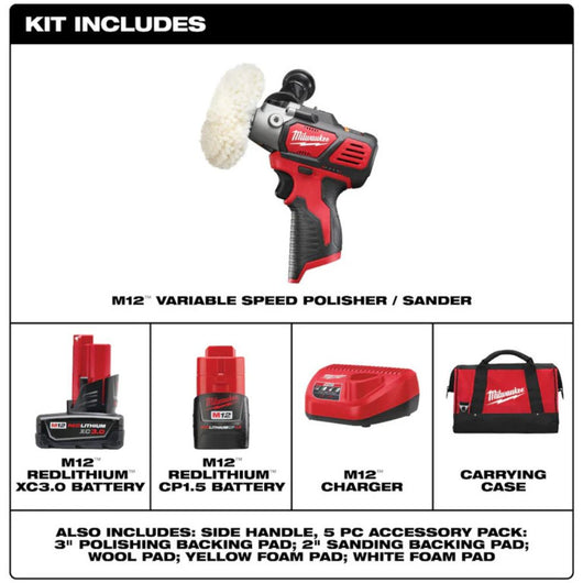 Kit de pulidor/lijadora de velocidad variable M12 Milwaukee 2438-22X