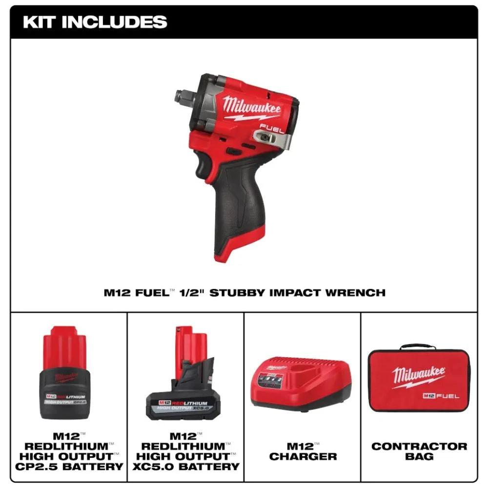 Kit de llave de impacto corta M12 FUEL 1/2" Milwaukee 2563-22