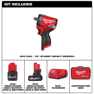 Kit de llave de impacto corta M12 FUEL 1/2" Milwaukee 2563-22