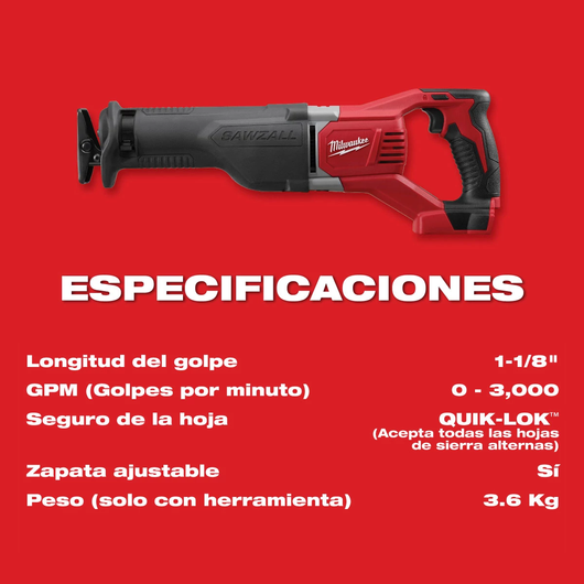 Sierra alternativa M18™ SAWZALL® (Sin accesorios) Milwaukee 2621-20
