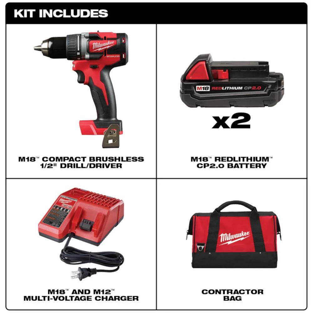 Taladro atornillador compacto sin escobillas M18 1/2" Milwaukee 2801-22CT