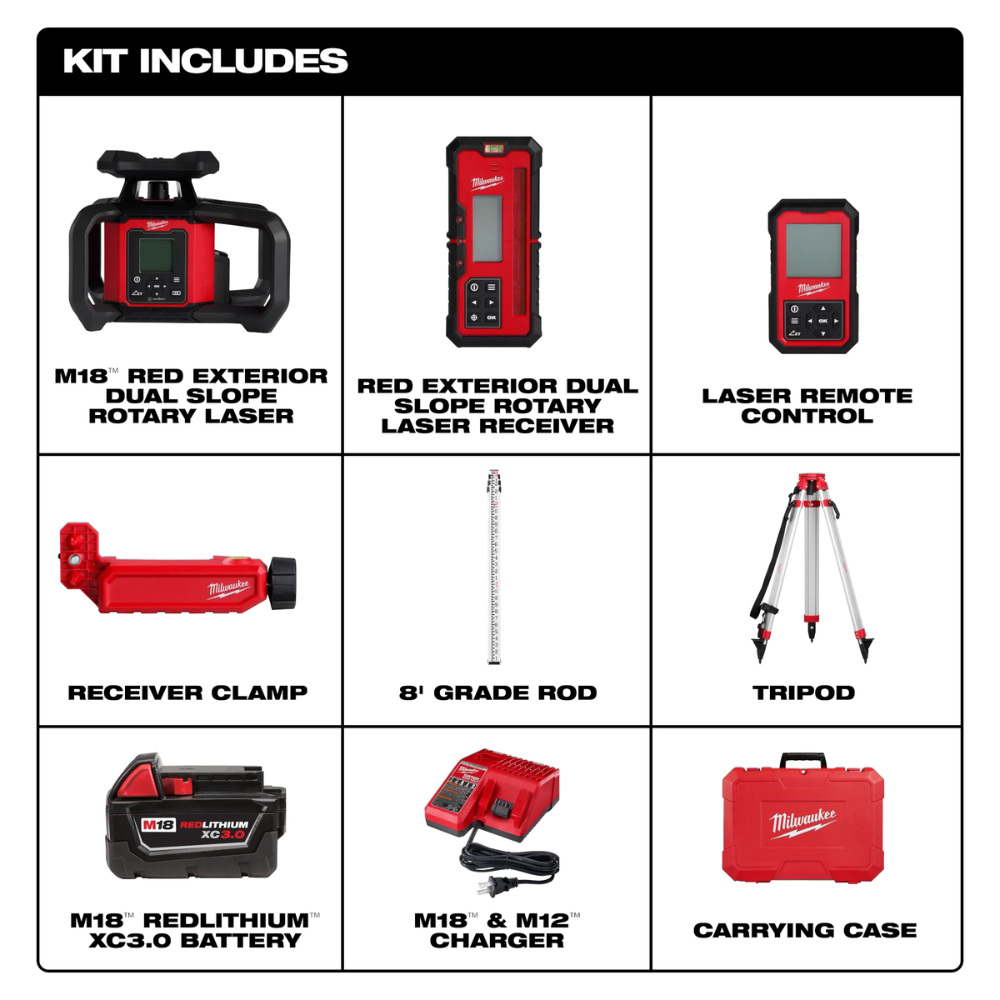 Nivel láser rotativo Milwaukee 3704-21T kit de 9 piezas