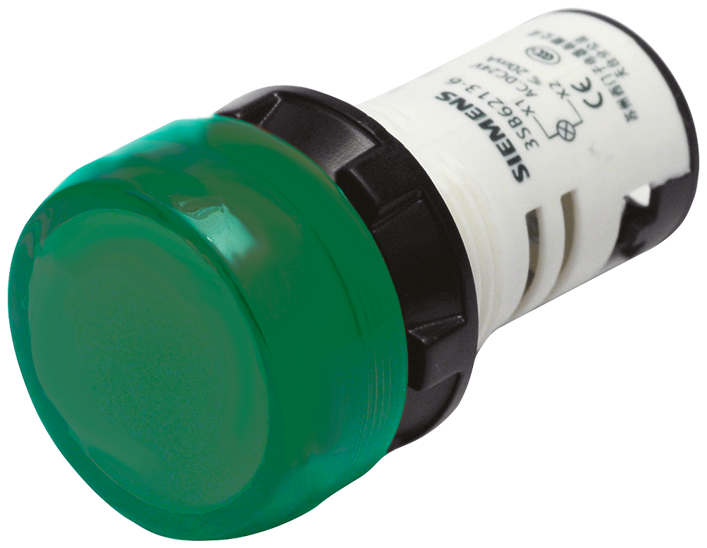 Luz piloto Siemens 3SB6213-6AA40-1AA0 Control Industrial indicador LED verde 24V AC/DC integrado en caja 22 mm