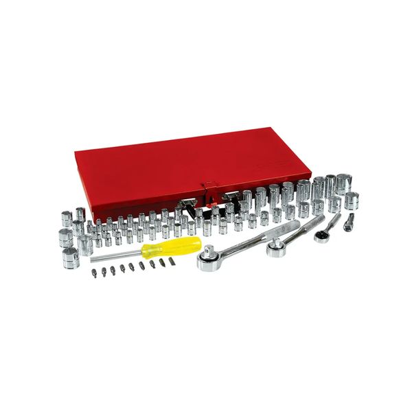 Juego de dados y accesorios cuadro de 1/4", 3/8" y 1/2" combinado, 76 piezas