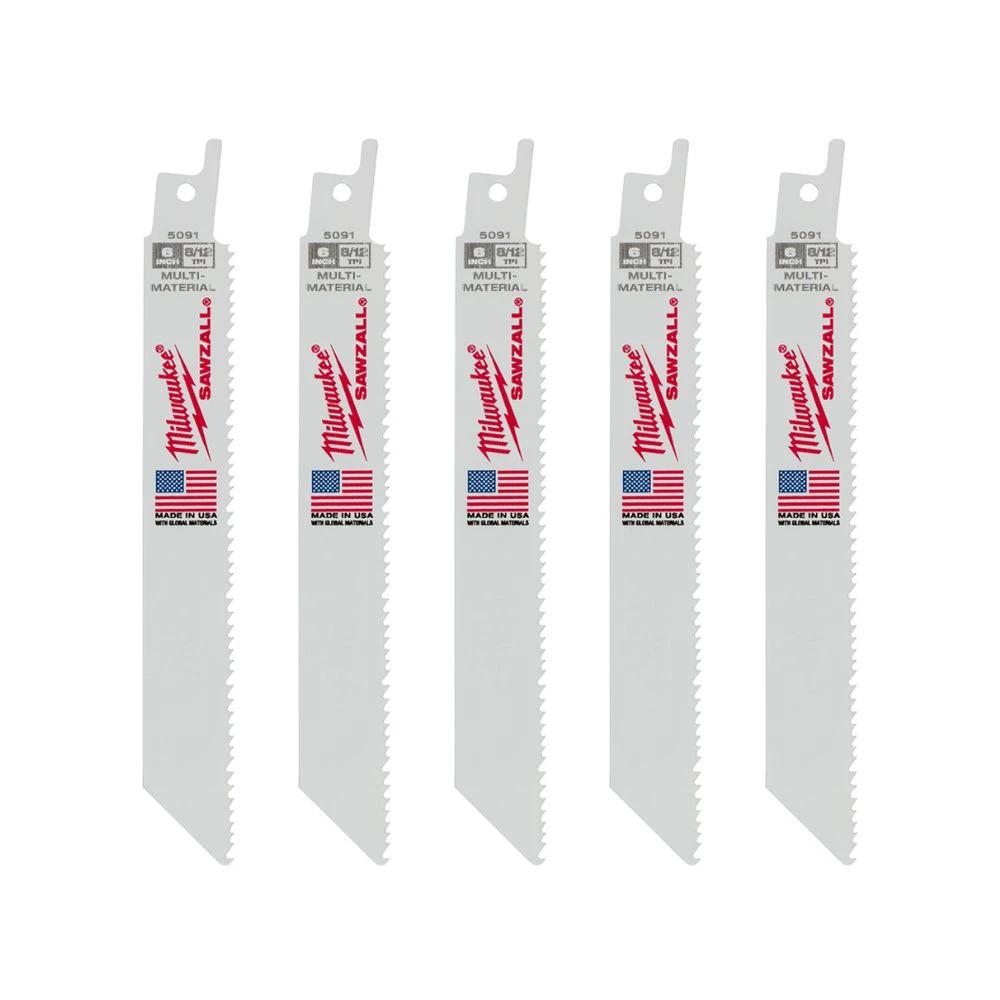 Hojas Sawzall® de 6" 8/12 TPI 5pzs Milwaukee 48-00-5091