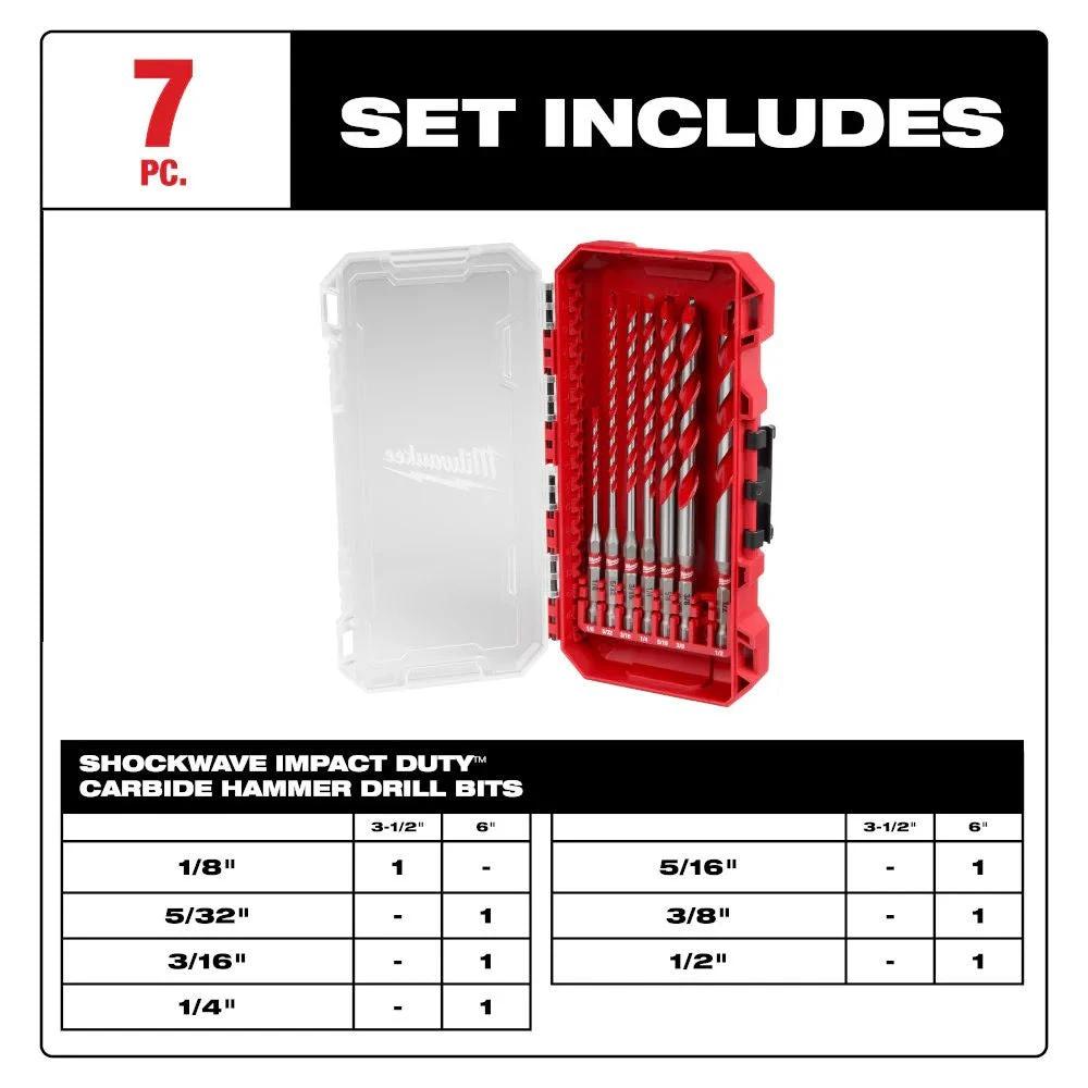Brocas de carburo SHOCKWAVE 7pzs Milwaukee 48-20-9057