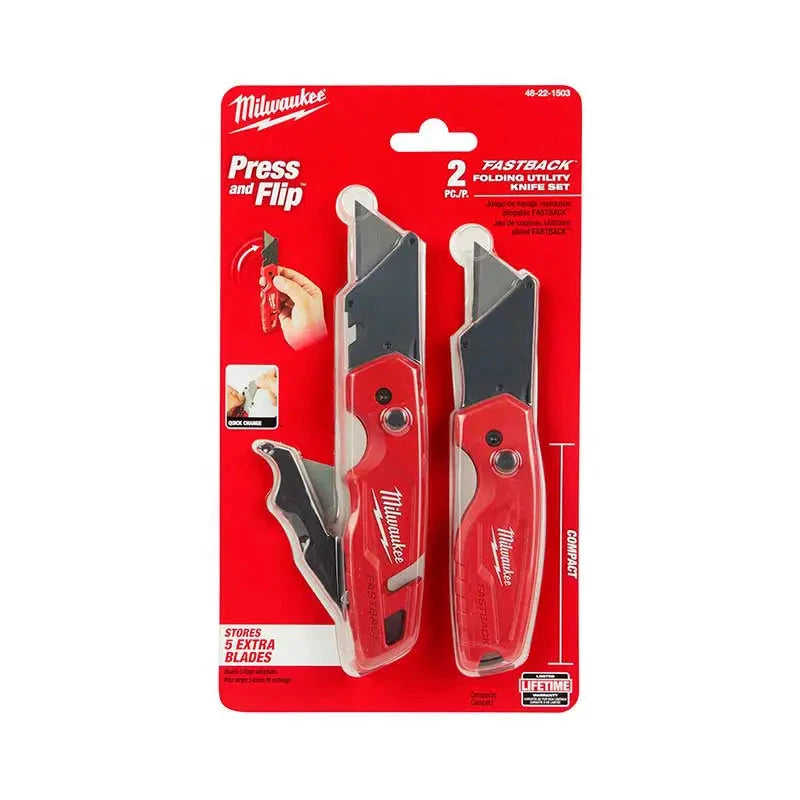 Navajas Milwaukee 48-22-1503, conjunto de 2 navajas plegables rojas