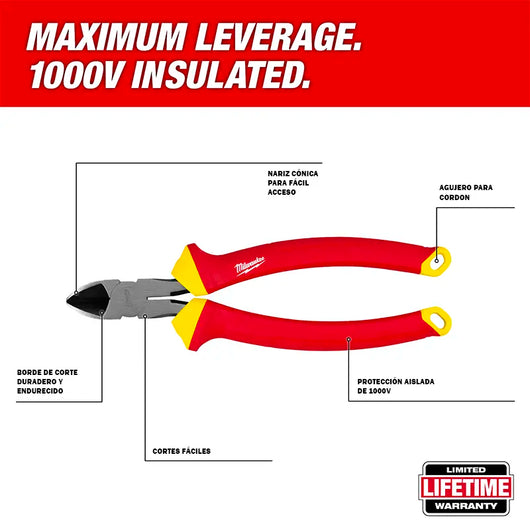 Pinza Corte Diagonal Aislamiento Milwaukee 48-22-2208 8pul