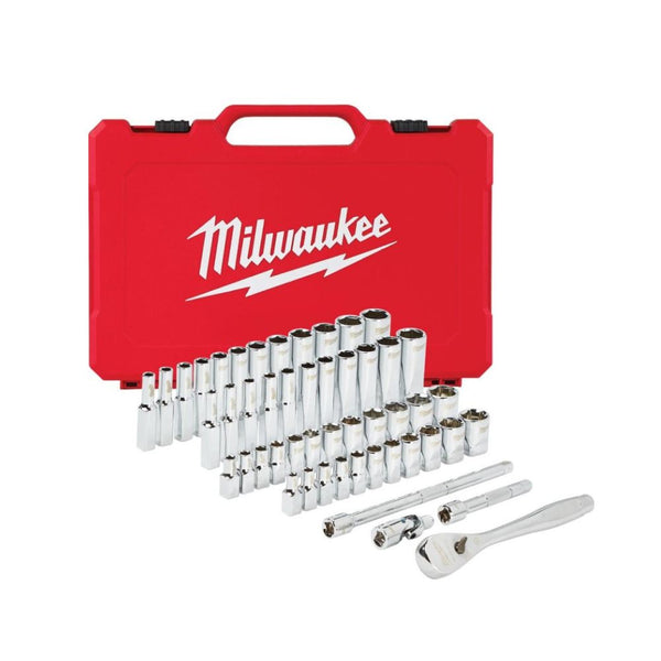 Juego de Dados y Trinquete de 50pzas con cuadro de 1/4" SAE y Métrico Milwaukee 48-22-9004
