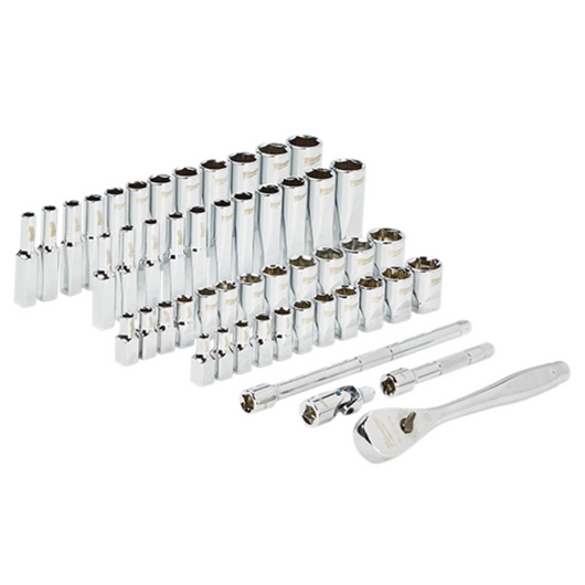 Juego de Dados y Trinquete de 50pzas con cuadro de 1/4" SAE y Metrico Milwaukee 48-22-9004