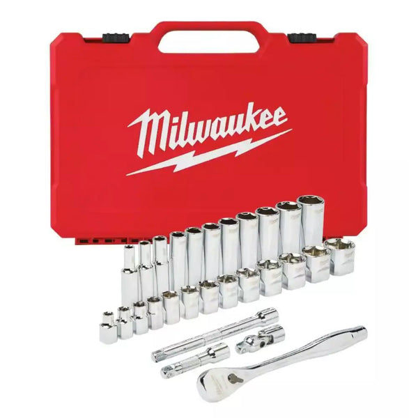 Juego de Dados y Trinquete de 28pzas con cuadro de 3/8" SAE Milwaukee 48-22-9408