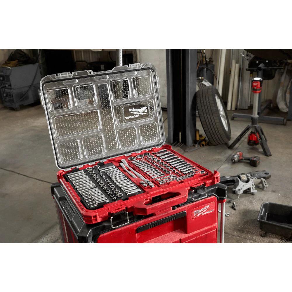Juego 106pzs de trinquete y dados métricos, SAE 1/4" y 3/8" PACKOUT Milwaukee 48-22-9486
