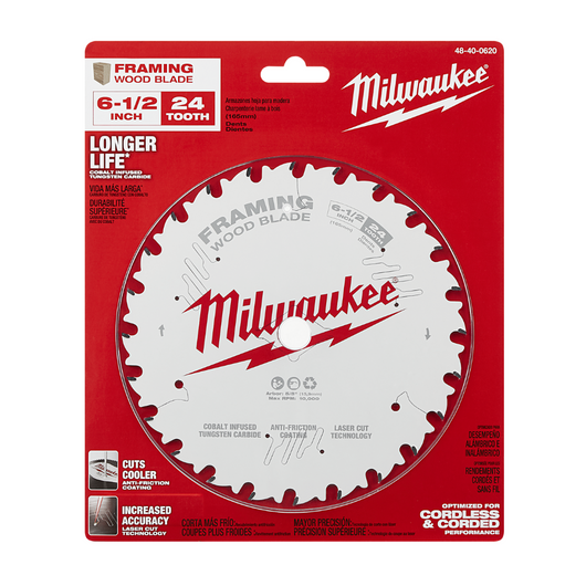 Hoja de sierra circular para enmarcar 6-1/2" 24T Milwaukee 48-40-0620