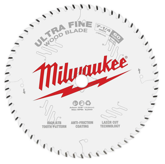 Hoja de sierra circular de acabado ultra fino 60T de 7-1/4" Milwaukee 48-40-0730
