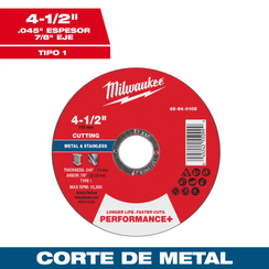 Disco de corte para metal Performance+ 4-1/2" x .045" x 7/8" – Tipo 1 49940105