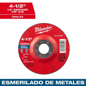 Disco de desbaste para metal 4-1/2" x 1/4" x 7/8" – Tipo 27
