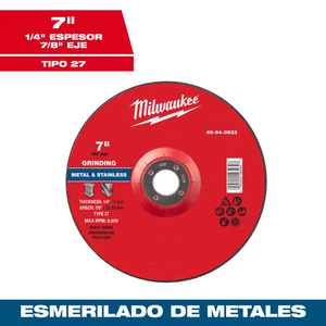 Disco de desbaste para metal 7" x 1/4" x 7/8" – Tipo 27
