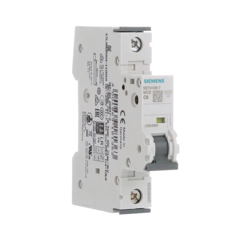 Automático magnetotérmico 1 polo Tipo C Siemens 5SY4108-7 vista del producto
