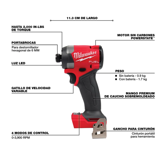 Atornillador de impacto hexagonal M18 FUEL de 1/4" Milwaukee 2953-20