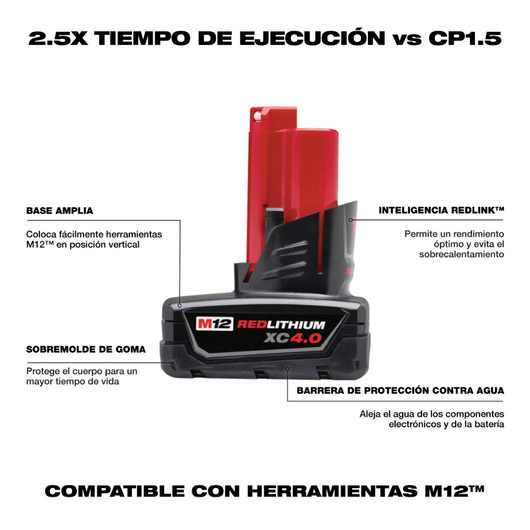 Juego de bateria M12 REDLITHIUM XC 4.0 con capacidad extendida Milwaukee 48-11-2440