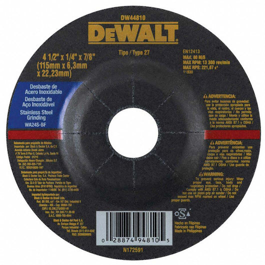 Disco de corte linea negra 4-1/2" para acero inoxidable DeWalt DW44810