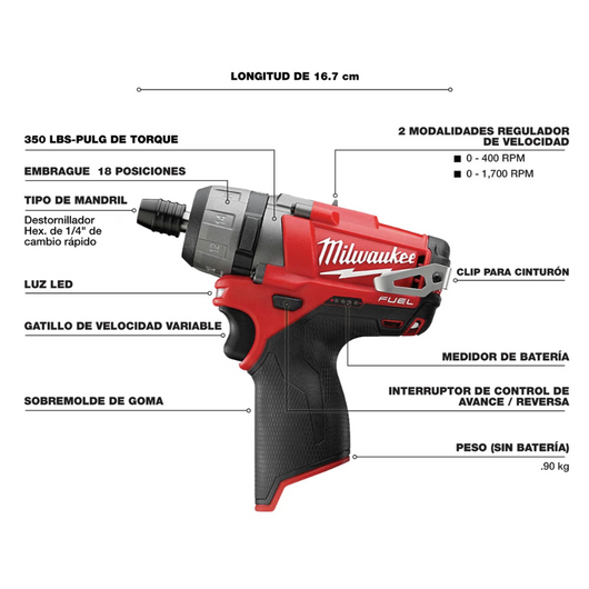 Destornillador Brushless de 2 velocidades Milwaukee M12 Fuel 2402-20