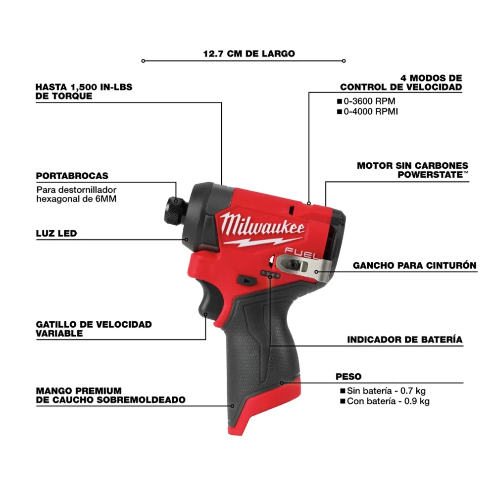 Destornillador de impacto hexagonal M12 de 1/4" Milwaukee 3453-20