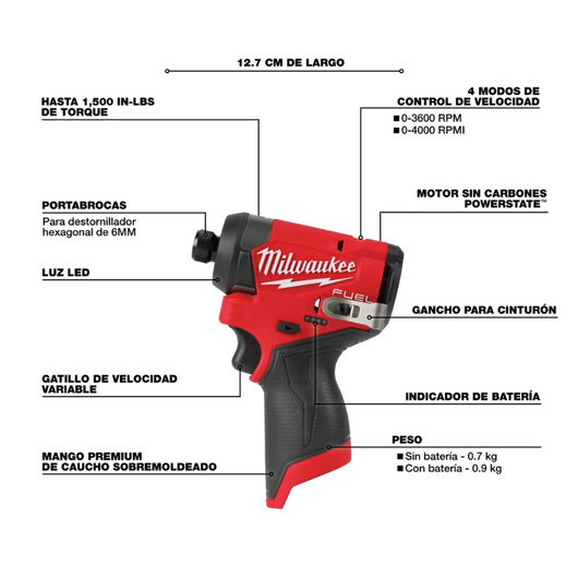 Destornillador de impacto hexagonal M12 de 1/4" Milwaukee 3453-20