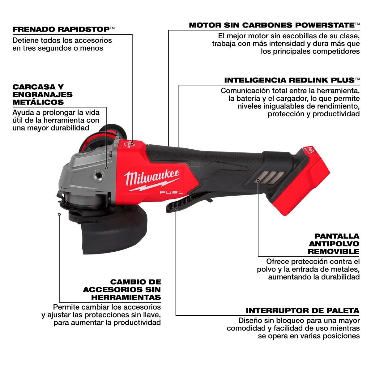 Esmeriladora Angular Inalambrica M18 FUEL de 4-1/2" / 5" Milwaukee 2880-20