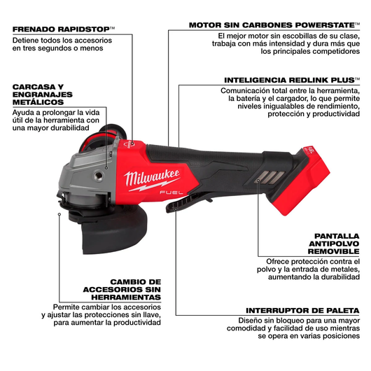 Esmeriladora Angular Inalambrica M18 FUEL de 4-1/2" / 5" Milwaukee 2880-20