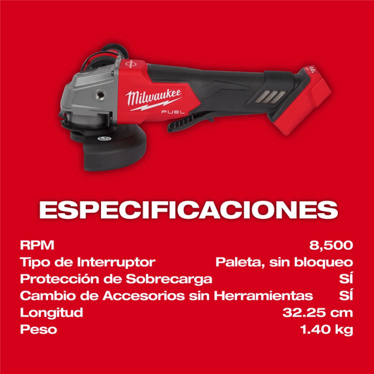 Esmeriladora Angular Inalambrica M18 FUEL de 4-1/2" / 5" Milwaukee 2880-20