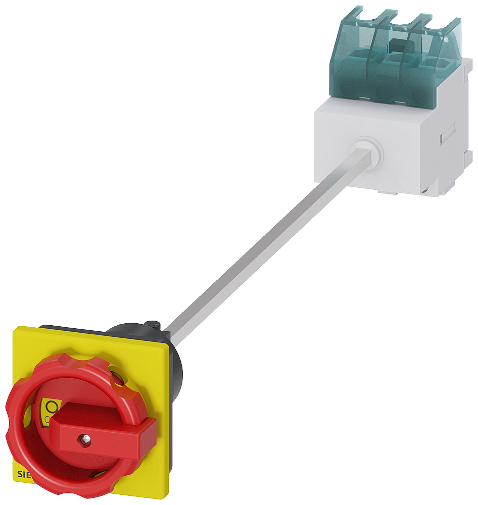 Interruptor giratorio Siemens 3LD2113-0TK53 rojo en placa amarilla