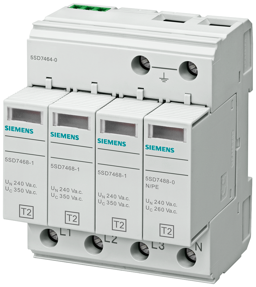 Descargador de sobretensiones Siemens 5SD7464-0 con puertos L1 L2 L3 N
