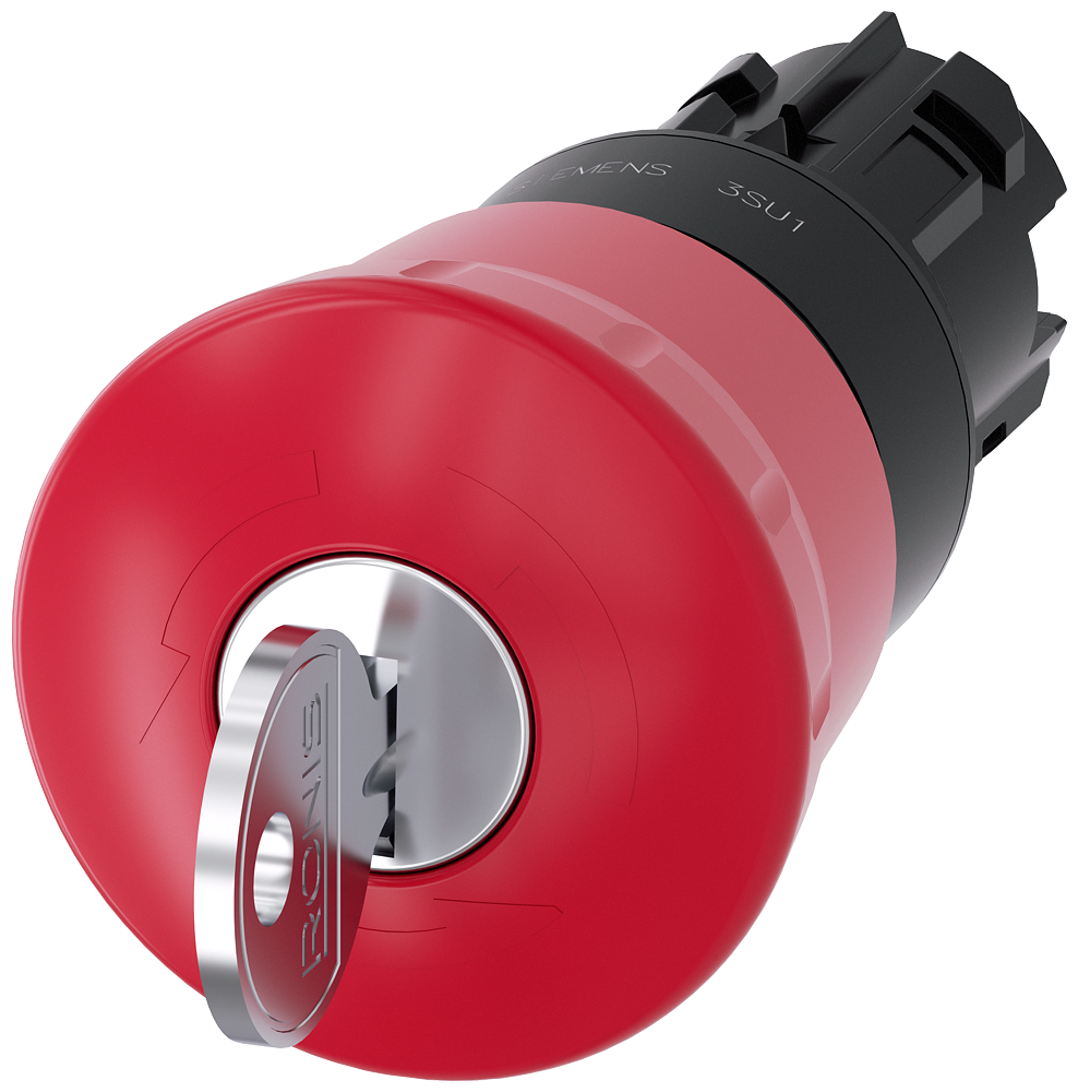 Pulsador Siemens 3SU1000-1HF20-0AA0 rojo con llave metálica
