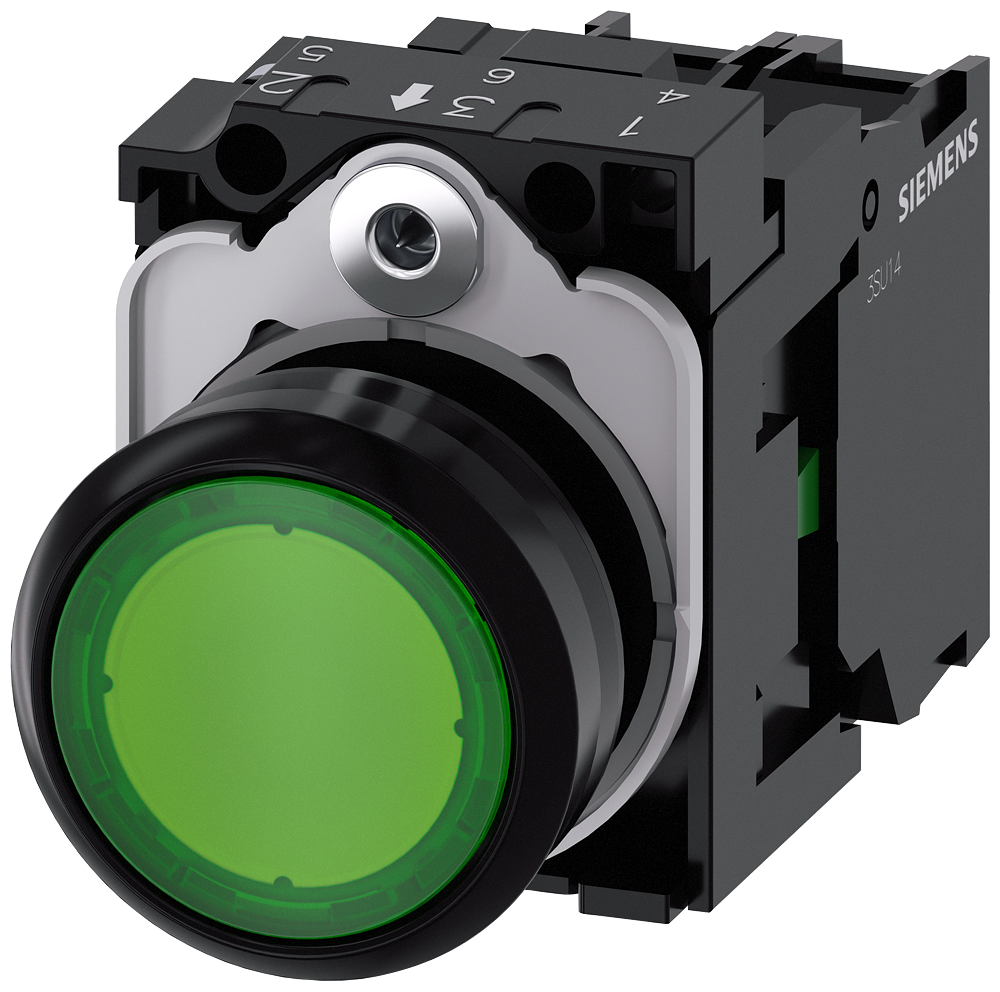 Pulsador luminoso Siemens 3SU1103-0AB40-1BA0 LED verde con soporte