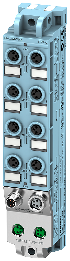 Automatización Siemens 6ES7141-5BF00-0BA0 SIMATIC ET 200AL Inline IO System Módulo DI 8x24VDC IP67 azul