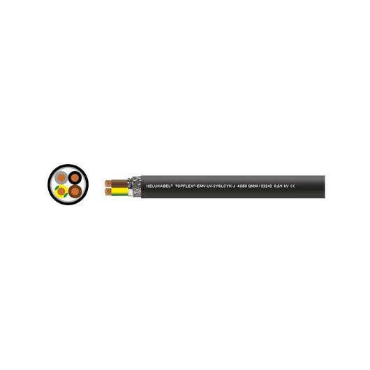 Cable de conexión de motor para convertidores de frecuencia TOPFLEX-EMV-UV-2YSLCYK-J negro 4 G 6 mm² 4C AWG10 Helukabel 22237