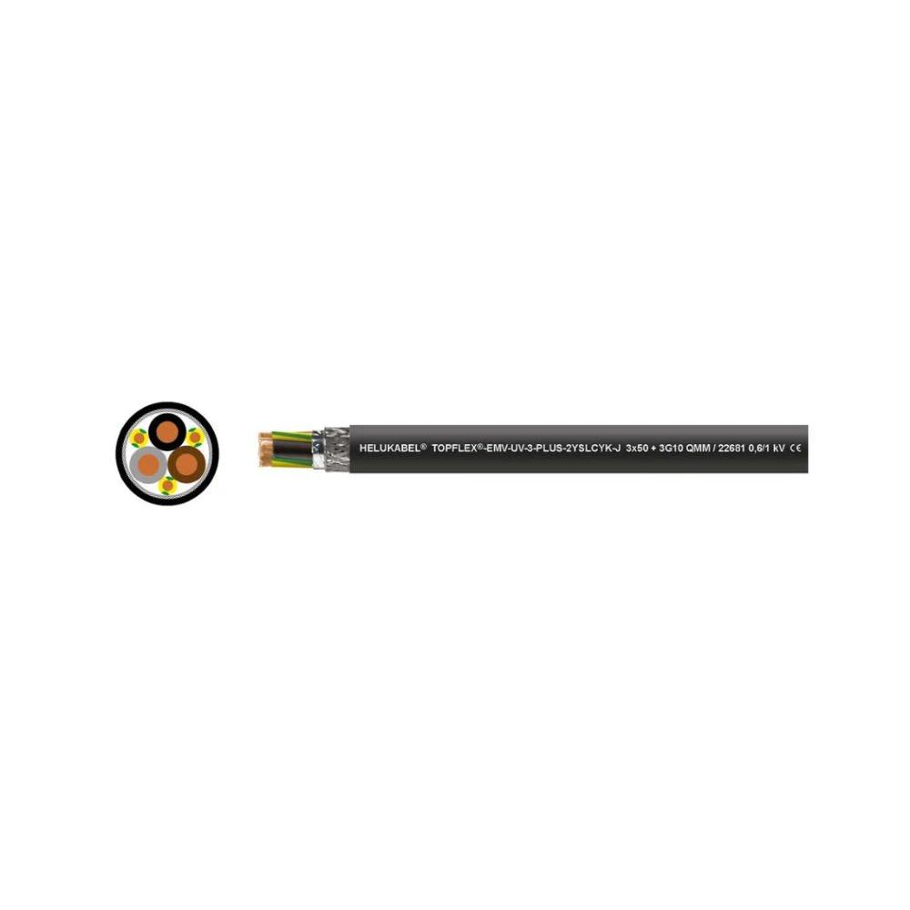 Cable de conexión de motor para convertidores de frecuencia TOPFLEX-EMVUV3PLUS 2YSLCYKJ negro 3 x 25 + 3 G 4 mm² Helukabel 22679