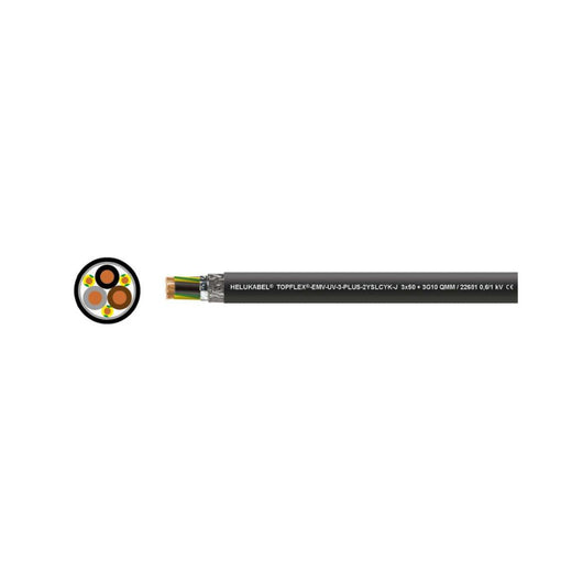 Cable de conexión de motor para convertidores de frecuencia TOPFLEX-EMVUV3PLUS 2YSLCYKJ negro 3 x 25 + 3 G 4 mm² Helukabel 22679