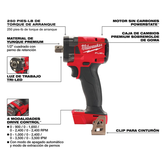 Llave de impacto compacta M18 FUEL 1/2" Milwaukee 2855P-20