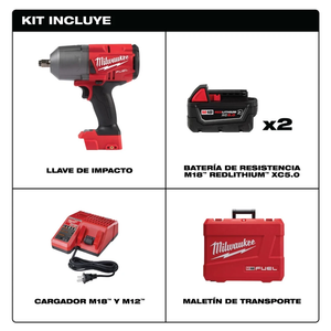 Llave de impacto M18 FUEL High Torque de 1/2" con juego de anillo de friccion Milwaukee 2767-22R